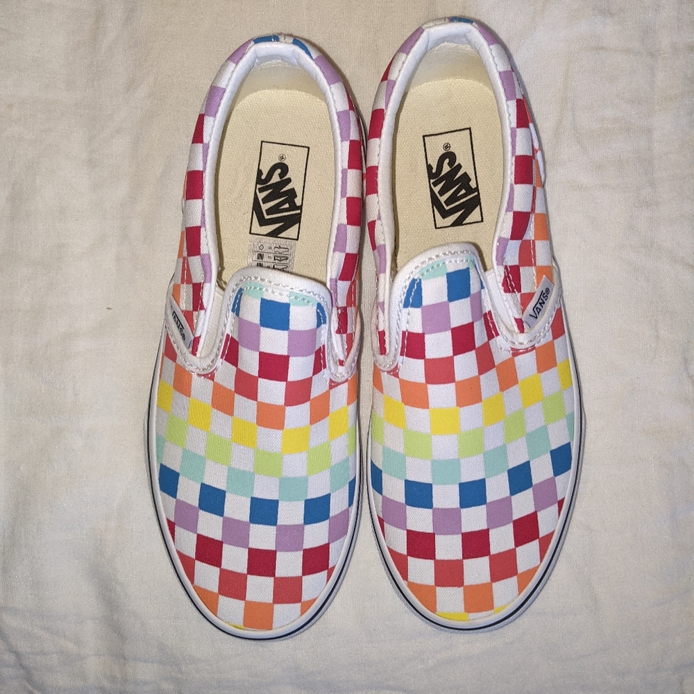 Rainbow Checker Board Slip On Vans 2.5